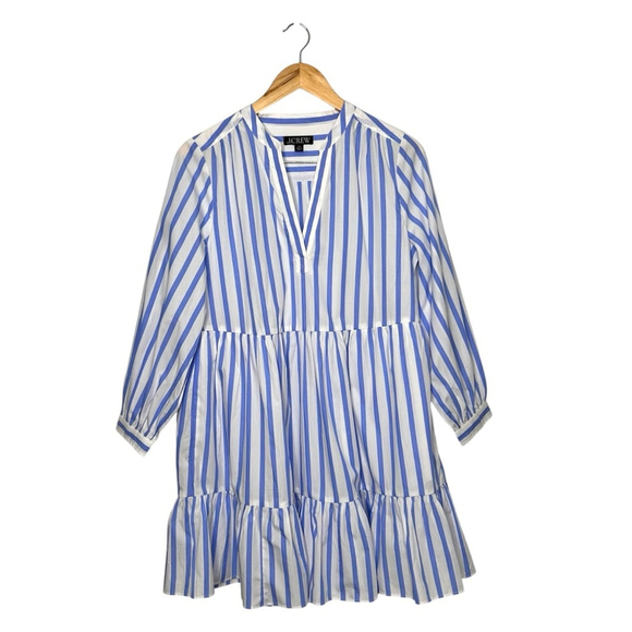 J.CREW Tiered Organic Cotton Poplin Long Sleeve Mini Dress Blue Barrie Stripe XS - Picture 5 of 15